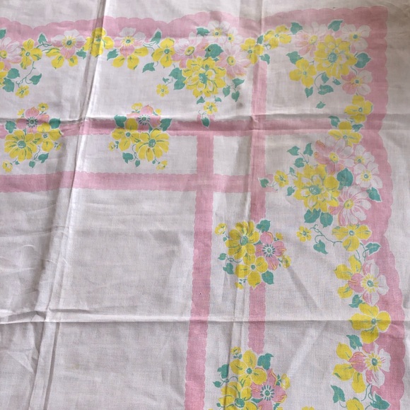 VTG 50’s LINEN COTTON TABLE CLOTH Spring Flowers - Picture 3 of 8